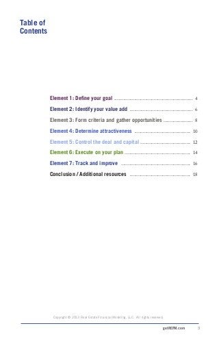 getREFM.com 3
Table of
Contents
Element 1: Define your goal .................................................................
