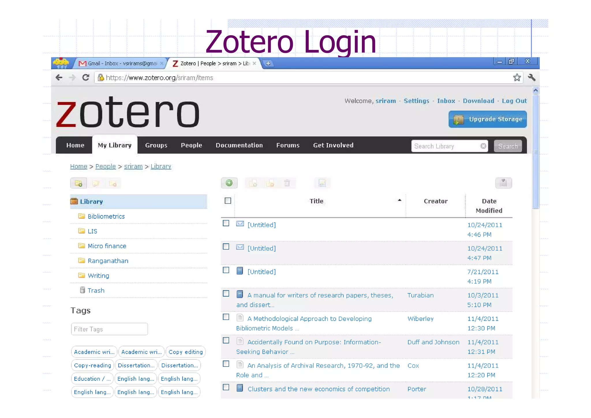 Zotero Login 
 