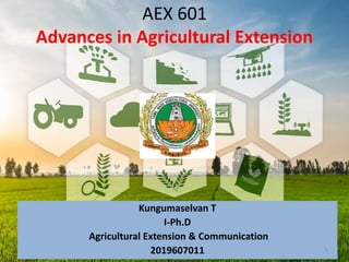 AEX 601
Advances in Agricultural Extension
Kungumaselvan T
I-Ph.D
Agricultural Extension & Communication
2019607011 1
 