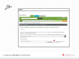 8 RÉFORME FISCALE 2017 / 2018 - VOLET NON-RÉSIDENTS
 