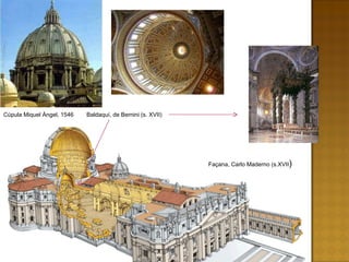 Cúpula Miquel Àngel, 1546  Baldaquí, de Bernini (s. XVII) Façana, Carlo Maderno (s.XVII ) 