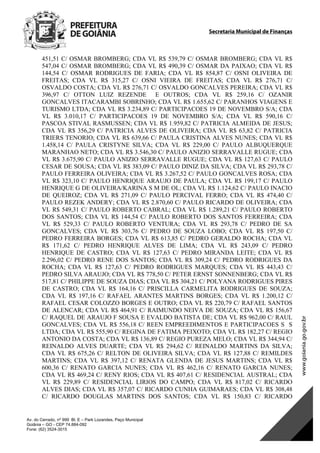 Secretaria Municipal de Finanças
Av. do Cerrado, nº 999 Bl. E – Park Lozandes, Paço Municipal
Goiânia – GO - CEP 74.884-092
Fone: (62) 3524-3015
 
451,51 C/ OSMAR BROMBERG; CDA VL R$ 539,79 C/ OSMAR BROMBERG; CDA VL R$
547,04 C/ OSMAR BROMBERG; CDA VL R$ 490,39 C/ OSMAR DA PAIXAO; CDA VL R$
144,54 C/ OSMAR RODRIGUES DE FARIA; CDA VL R$ 854,87 C/ OSNI OLIVEIRA DE
FREITAS; CDA VL R$ 315,27 C/ OSNI VIEIRA DE FREITAS; CDA VL R$ 276,71 C/
OSVALDO COSTA; CDA VL R$ 276,71 C/ OSVALDO GONCALVES PEREIRA; CDA VL R$
396,97 C/ OTTON LUIZ REZENDE E OUTROS; CDA VL R$ 259,16 C/ OZANIR
GONCALVES ITACARAMBI SOBRINHO; CDA VL R$ 1.655,62 C/ PARANHOS VIAGENS E
TURISMO LTDA; CDA VL R$ 3.234,89 C/ PARTICIPACOES 19 DE NOVEMBRO S/A; CDA
VL R$ 3.010,17 C/ PARTICIPACOES 19 DE NOVEMBRO S/A; CDA VL R$ 590,16 C/
PASCOA STIVAL RASMUSSEN; CDA VL R$ 1.959,82 C/ PATRICIA ALMEIDA DE JESUS;
CDA VL R$ 356,29 C/ PATRICIA ALVES DE OLIVEIRA; CDA VL R$ 63,82 C/ PATRICIA
TRIERS TENORIO; CDA VL R$ 639,66 C/ PAULA CRISTINA ALVES NUNES; CDA VL R$
1.458,14 C/ PAULA CRISTYNE SILVA; CDA VL R$ 229,00 C/ PAULO ALBUQUERQUE
MARANHAO NETO; CDA VL R$ 3.546,30 C/ PAULO ANIZIO SERRAVALLE RUGUE; CDA
VL R$ 3.675,90 C/ PAULO ANIZIO SERRAVALLE RUGUE; CDA VL R$ 127,63 C/ PAULO
CESAR DE SOUSA; CDA VL R$ 383,09 C/ PAULO DINIZ DA SILVA; CDA VL R$ 293,78 C/
PAULO FERREIRA OLIVEIRA; CDA VL R$ 3.267,52 C/ PAULO GONCALVES ROSA; CDA
VL R$ 323,10 C/ PAULO HENRIQUE ARAUJO DE PAULA; CDA VL R$ 199,17 C/ PAULO
HENRIQUE G DE OLIVEIRA/KARINA S M DE OL; CDA VL R$ 1.124,62 C/ PAULO INACIO
DE QUEIROZ; CDA VL R$ 271,09 C/ PAULO PERCIVAL FERRO; CDA VL R$ 474,40 C/
PAULO REZEK ANDERY; CDA VL R$ 2.870,60 C/ PAULO RICARDO DE OLIVEIRA; CDA
VL R$ 549,31 C/ PAULO ROBERTO CABRAL; CDA VL R$ 1.289,21 C/ PAULO ROBERTO
DOS SANTOS; CDA VL R$ 144,54 C/ PAULO ROBERTO DOS SANTOS FERREIRA; CDA
VL R$ 529,33 C/ PAULO ROBERTO VENTURA; CDA VL R$ 293,78 C/ PEDRO DE SA
GONCALVES; CDA VL R$ 303,76 C/ PEDRO DE SOUZA LOBO; CDA VL R$ 197,50 C/
PEDRO FERREIRA BORGES; CDA VL R$ 613,85 C/ PEDRO GERALDO ROCHA; CDA VL
R$ 171,62 C/ PEDRO HENRIQUE ALVES DE LIMA; CDA VL R$ 243,09 C/ PEDRO
HENRIQUE DE CASTRO; CDA VL R$ 127,63 C/ PEDRO MIRANDA LEITE; CDA VL R$
2.296,02 C/ PEDRO RENE DOS SANTOS; CDA VL R$ 309,24 C/ PEDRO RODRIGUES DA
ROCHA; CDA VL R$ 127,63 C/ PEDRO RODRIGUES MARQUES; CDA VL R$ 443,43 C/
PEDRO SILVA ARAUJO; CDA VL R$ 778,50 C/ PETER ERNST SONNENBERG; CDA VL R$
517,81 C/ PHILIPPE DE SOUZA DIAS; CDA VL R$ 304,21 C/ POLYANA RODRIGUES PIRES
DE CASTRO; CDA VL R$ 164,16 C/ PRISCILLA CARMELITA RODRIGUES DE SOUZA;
CDA VL R$ 197,16 C/ RAFAEL ARANTES MARTINS BORGES; CDA VL R$ 1.200,12 C/
RAFAEL CESAR COLOZZO BORGES E OUTRO; CDA VL R$ 220,79 C/ RAFAEL SANTOS
DE ALENCAR; CDA VL R$ 464,91 C/ RAIMUNDO NEIVA DE SOUZA; CDA VL R$ 156,67
C/ RAQUEL DE ARAUJO F SOUSA E EVALDO BATISTA DE; CDA VL R$ 962,00 C/ RAUL
GONCALVES; CDA VL R$ 556,18 C/ REEN EMPREEDIMENTOS E PARTICIPACOES S S
LTDA; CDA VL R$ 555,90 C/ REGINA DE FATIMA PEIXOTO; CDA VL R$ 182,27 C/ REGIO
ANTONIO DA COSTA; CDA VL R$ 136,89 C/ REGIO PUREZA MELO; CDA VL R$ 344,94 C/
REINALDO ALVES DUARTE; CDA VL R$ 294,62 C/ REINALDO MARTINS DA SILVA;
CDA VL R$ 675,26 C/ RELTON DE OLIVEIRA SILVA; CDA VL R$ 127,88 C/ REMILDES
MARTINS; CDA VL R$ 397,12 C/ RENATA GLENDA DE JESUS MARTINS; CDA VL R$
600,36 C/ RENATO GARCIA NUNES; CDA VL R$ 462,16 C/ RENATO GARCIA NUNES;
CDA VL R$ 469,24 C/ RENY RIOS; CDA VL R$ 407,61 C/ RESIDENCIAL AUSTRAL; CDA
VL R$ 229,89 C/ RESIDENCIAL LIRIOS DO CAMPO; CDA VL R$ 817,02 C/ RICARDO
ALVES DIAS; CDA VL R$ 357,07 C/ RICARDO CUNHA GUIMARAES; CDA VL R$ 308,48
C/ RICARDO DOUGLAS MARTINS DOS SANTOS; CDA VL R$ 150,83 C/ RICARDO
DOM Eletrônico Edição Nº 6094, de 03 de junho de 2015. Página 100 de 250
Prefeitura de Goiânia/ Secretaria Municipal da Casa Civil Assinado Digitalmente: www.goiania.go.gov.br
 