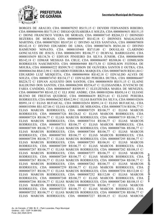 Secretaria Municipal de Finanças
Av. do Cerrado, nº 999 Bl. E – Park Lozandes, Paço Municipal
Goiânia – GO - CEP 74.884-092
Fone: (62) 3524-3015
BORGES DE ARAUJO; CDA 00000070292 R$151,15 C/ DEVIDH FERNANDES RIBEIRO;
CDA 00000069486 R$173,58 C/ DIEGO QUIXABEIRA E SOUZA; CDA 00000069651 R$151,15
C/ DIONE FRANCISCO VIEIRA DE MORAIS; CDA 00000087145 R$268,33 C/ DIONISIO
BEZERRA DE MORAIS; CDA 00000069647 R$142,18 C/ DIONNES MAGALHAES
MARTINS; CDA 00000070201 R$187,01 C/ DIVINO ALVES SANTANA; CDA 00000070058
R$142,18 C/ DIVINO EDUARDO DE LIMA; CDA 00000074676 R$361,84 C/ DIVINO
RAIMUNDO NONATO; CDA 00000105468 R$715,00 C/ DOUGLAS CLARINDO
GONCALVES DE JESUS; CDA 00000063891 R$106,77 C/ DURVAL BARBUGIANI; CDA
00000105659 R$134,76 C/ EDIVAN PINHEIRO DA SILVA JUNIOR; CDA 00000069800
R$142,18 C/ EDMAR MESSIAS DA CRUZ; CDA 00000066907 R$308,06 C/ EDMILSON
RODRIGUES NASCIMENTO; CDA 00000069488 R$173,58 C/ EDNILSON FEITOSA DE
MOURA; CDA 00000069222 R$509,78 C/ EDSON DE OLIVEIRA SANTOS E OUTRA; CDA
00000066366 R$412,98 C/ EDUARDO FERREIRA MARQUES; CDA 00000074658 R$361,84 C/
EDUARDO LUIZ MESQUITA; CDA 00000069804 R$142,18 C/ EDVALDO ALVES DE
SOUZA; CDA 00000074743 R$134,17 C/ EDVALDO PEREIRA DUTRA; CDA 00000066407
R$224,72 C/ EDVAN AUGUSTO DOS SANTOS; CDA 00000069850 R$151,15 C/ ELAINE
BALDUINO DOS SANTOS; CDA 00000062898 R$554,47 C/ ELESSANDRA JUVENCIO DE
FARIA CANDIDO; CDA 00000068447 R$509,95 C/ ELEUZENIRA MARIA DE MENEZES;
CDA 00000069789 R$145,32 C/ ELI JOSE ANDRE; CDA 00000102886 R$850,14 C/ ELIANE
BUENO DE FREITAS QUEIROZ; CDA 00000066439 R$251,61 C/ ELIANE PEREIRA
RODRIGUES; CDA 00000066282 R$412,98 C/ ELIAS BASTOS DA SILVA; CDA 00000102656
R$991,14 C/ ELIAS BUFAICAL; CDA 00000102654 R$991,14 C/ ELIAS BUFAICAL; CDA
00000103086 R$1.027,86 C/ ELIAS GABRIEL DE MIRANDA; CDA 00000087334 R$106,77 C/
ELIAS MARCOS RODRIGUES; CDA 00000087329 R$106,77 C/ ELIAS MARCOS
RODRIGUES; CDA 00000087326 R$128,62 C/ ELIAS MARCOS RODRIGUES; CDA
00000087324 R$106,77 C/ ELIAS MARCOS RODRIGUES; CDA 00000087319 R$106,77 C/
ELIAS MARCOS RODRIGUES; CDA 00000087314 R$106,77 C/ ELIAS MARCOS
RODRIGUES; CDA 00000087311 R$106,77 C/ ELIAS MARCOS RODRIGUES; CDA
00000087309 R$106,77 C/ ELIAS MARCOS RODRIGUES; CDA 00000087306 R$106,77 C/
ELIAS MARCOS RODRIGUES; CDA 00000087304 R$106,77 C/ ELIAS MARCOS
RODRIGUES; CDA 00000087301 R$106,77 C/ ELIAS MARCOS RODRIGUES; CDA
00000087298 R$106,77 C/ ELIAS MARCOS RODRIGUES; CDA 00000087295 R$106,77 C/
ELIAS MARCOS RODRIGUES; CDA 00000087293 R$106,91 C/ ELIAS MARCOS
RODRIGUES; CDA 00000087289 R$106,77 C/ ELIAS MARCOS RODRIGUES; CDA
00000087287 R$106,77 C/ ELIAS MARCOS RODRIGUES; CDA 00000087282 R$108,15 C/
ELIAS MARCOS RODRIGUES; CDA 00000087277 R$106,77 C/ ELIAS MARCOS
RODRIGUES; CDA 00000087269 R$106,77 C/ ELIAS MARCOS RODRIGUES; CDA
00000087267 R$106,77 C/ ELIAS MARCOS RODRIGUES; CDA 00000087264 R$106,77 C/
ELIAS MARCOS RODRIGUES; CDA 00000087262 R$106,77 C/ ELIAS MARCOS
RODRIGUES; CDA 00000087259 R$106,77 C/ ELIAS MARCOS RODRIGUES; CDA
00000087257 R$106,77 C/ ELIAS MARCOS RODRIGUES; CDA 00000087254 R$112,08 C/
ELIAS MARCOS RODRIGUES; CDA 00000087252 R$112,08 C/ ELIAS MARCOS
RODRIGUES; CDA 00000087248 R$106,77 C/ ELIAS MARCOS RODRIGUES; CDA
00000087246 R$106,77 C/ ELIAS MARCOS RODRIGUES; CDA 00000087240 R$108,15 C/
ELIAS MARCOS RODRIGUES; CDA 00000087238 R$106,77 C/ ELIAS MARCOS
RODRIGUES; CDA 00000087235 R$106,77 C/ ELIAS MARCOS RODRIGUES; CDA
00000087232 R$106,77 C/ ELIAS MARCOS RODRIGUES; CDA 00000087230 R$106,77 C/
ELIAS MARCOS RODRIGUES; CDA 00000087227 R$108,15 C/ ELIAS MARCOS
DOM Eletrônico Edição Nº 6094, de 03 de junho de 2015. Página 156 de 250
Prefeitura de Goiânia/ Secretaria Municipal da Casa Civil Assinado Digitalmente: www.goiania.go.gov.br
 