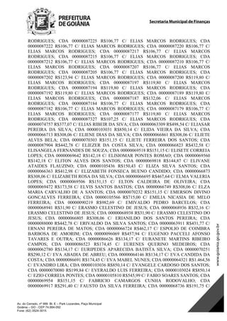 Secretaria Municipal de Finanças
Av. do Cerrado, nº 999 Bl. E – Park Lozandes, Paço Municipal
Goiânia – GO - CEP 74.884-092
Fone: (62) 3524-3015
RODRIGUES; CDA 00000087225 R$106,77 C/ ELIAS MARCOS RODRIGUES; CDA
00000087222 R$106,77 C/ ELIAS MARCOS RODRIGUES; CDA 00000087220 R$106,77 C/
ELIAS MARCOS RODRIGUES; CDA 00000087217 R$106,77 C/ ELIAS MARCOS
RODRIGUES; CDA 00000087215 R$106,77 C/ ELIAS MARCOS RODRIGUES; CDA
00000087212 R$106,77 C/ ELIAS MARCOS RODRIGUES; CDA 00000087210 R$106,77 C/
ELIAS MARCOS RODRIGUES; CDA 00000087207 R$106,77 C/ ELIAS MARCOS
RODRIGUES; CDA 00000087205 R$106,77 C/ ELIAS MARCOS RODRIGUES; CDA
00000087202 R$123,94 C/ ELIAS MARCOS RODRIGUES; CDA 00000087200 R$119,80 C/
ELIAS MARCOS RODRIGUES; CDA 00000087197 R$119,80 C/ ELIAS MARCOS
RODRIGUES; CDA 00000087194 R$119,80 C/ ELIAS MARCOS RODRIGUES; CDA
00000087192 R$119,80 C/ ELIAS MARCOS RODRIGUES; CDA 00000087189 R$119,80 C/
ELIAS MARCOS RODRIGUES; CDA 00000087187 R$132,06 C/ ELIAS MARCOS
RODRIGUES; CDA 00000087184 R$106,77 C/ ELIAS MARCOS RODRIGUES; CDA
00000087182 R$106,77 C/ ELIAS MARCOS RODRIGUES; CDA 00000087179 R$106,77 C/
ELIAS MARCOS RODRIGUES; CDA 00000087177 R$119,80 C/ ELIAS MARCOS
RODRIGUES; CDA 00000087327 R$107,25 C/ ELIAS MARCOS RODRIGUES; CDA
00000074757 R$377,07 C/ ELIAS RIBEIR DA SIVA; CDA 00000063309 R$498,54 C/ ELIASAR
PEREIRA DA SILVA; CDA 00000103031 R$850,14 C/ ELIDA VIEIRA DA SILVA; CDA
00000066713 R$308,06 C/ ELIENE DIAS DA SILVA; CDA 00000066861 R$308,06 C/ ELIETE
ALVES BELA; CDA 00000070303 R$151,15 C/ ELIETE FERREIRA DOS SANTOS; CDA
00000087904 R$442,78 C/ ELIEZER DA COSTA SILVA; CDA 00000066823 R$432,58 C/
ELISANGELA FERNANDES DE SOUZA; CDA 00000069518 R$151,15 C/ ELISETE CORREIA
LOPES; CDA 00000069642 R$142,18 C/ ELISIOMAR PONTES ROMAO; CDA 00000069560
R$142,18 C/ ELITON ALVES DOS SANTOS; CDA 00000069818 R$144,87 C/ ELIVANE
ATAIDES FLAUZINO; CDA 00000105436 R$150,43 C/ ELIZA SILVA SANTOS; CDA
00000066363 R$412,98 C/ ELIZABETH FONSECA BUENO CANDIDO; CDA 00000066873
R$308,06 C/ ELIZABETH ROSA DA SILVA; CDA 00000066695 R$467,64 C/ ELMA VALERIA
LOPES; CDA 00000069506 R$151,15 C/ ELTON CALDEIRA DE OLIVEIRA; CDA
00000069472 R$173,58 C/ ELVIS SANTOS BASTOS; CDA 00000066749 R$308,06 C/ ELZA
MARIA CARVALHO DE A SANTOS; CDA 00000070232 R$151,15 C/ EMERSON DIVINO
GONCALVES FERREIRA; CDA 00000105566 R$715,00 C/ EMILIA NICASIA DE MELO
FERREIRA; CDA 00000090219 R$982,69 C/ EMIVALDO PEDRO BARCELOS; CDA
00000068941 R$31,90 C/ ERASMO CELESTINO DE JESUS; CDA 00000068936 R$32,16 C/
ERASMO CELESTINO DE JESUS; CDA 00000068938 R$31,90 C/ ERASMO CELESTINO DO
JESUS; CDA 00000066805 R$308,06 C/ ERIANILDO DOS SANTOS PEREIRA; CDA
00000088000 R$442,78 C/ ERIVALDO DA SILVA SANTOS; CDA 00000063911 R$431,77 C/
ERNANI PEREIRA DE MATOS; CDA 00000066724 R$462,17 C/ ESPOLIO DE COIMBRA
BARBOSA DE AMORIM; CDA 00000096069 R$457,94 C/ EUGENIO PACCELI AFONSO
TAVARES E OUTRA; CDA 00000086626 R$134,17 C/ EURANETE MARTINS RIBEIRO
CAMPOS; CDA 00000086523 R$174,45 C/ EURENES QUERINO MEDEIROS; CDA
00000062780 R$134,17 C/ EURIPEDES APARECIDA BATISTA SILVA; CDA 00000070251
R$290,12 C/ EVA ABADIA DE ABREU; CDA 00000064146 R$134,17 C/ EVA CANDIDA DA
COSTA; CDA 00000086691 R$174,45 C/ EVA MABEL NUNES; CDA 00000064321 R$1.464,56
C/ EVANDRO LIRA; CDA 00000103036 R$850,14 C/ EVANGELE CARDOSO DOS SANTOS;
CDA 00000070080 R$199,84 C/ EVERALDO LUIS FERREIRA; CDA 00000103024 R$850,14
C/ EZIO CORREIA PONTES; CDA 00000105810 R$545,99 C/ FABIO SOARES SANTOS; CDA
00000069954 R$151,15 C/ FABRICIO CAMARGOS CUNHA RODOVALHO; CDA
00000069917 R$291,40 C/ FAUSTO DA SILVA FERREIRA; CDA 00000068736 R$191,75 C/
DOM Eletrônico Edição Nº 6094, de 03 de junho de 2015. Página 157 de 250
Prefeitura de Goiânia/ Secretaria Municipal da Casa Civil Assinado Digitalmente: www.goiania.go.gov.br
 