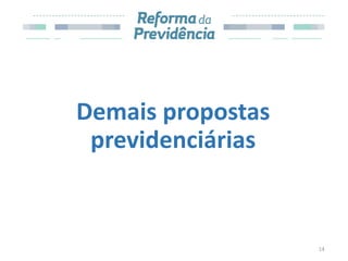 Demais propostas
previdenciárias
14
 