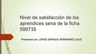 Nivel de satisfacción de los
aprendices sena de la ficha
599735
Presentado por: JORGE ENRIQUE HERNANDEZ JULIO
1
 