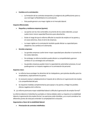 REFORMA LABORAL EN COLOMBIA PARA CONOCER LA POSICION ACTUL Y LAS NORMAS ...