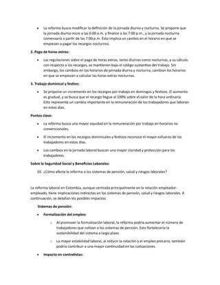 REFORMA LABORAL EN COLOMBIA PARA CONOCER LA POSICION ACTUL Y LAS NORMAS ...