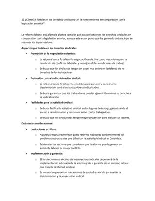 REFORMA LABORAL EN COLOMBIA PARA CONOCER LA POSICION ACTUL Y LAS NORMAS ...