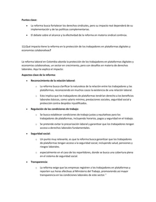 REFORMA LABORAL EN COLOMBIA PARA CONOCER LA POSICION ACTUL Y LAS NORMAS ...
