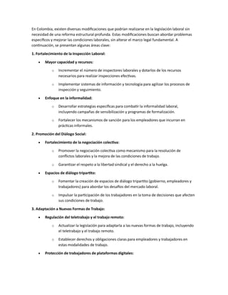 REFORMA LABORAL EN COLOMBIA PARA CONOCER LA POSICION ACTUL Y LAS NORMAS ...