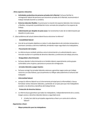 REFORMA LABORAL EN COLOMBIA PARA CONOCER LA POSICION ACTUL Y LAS NORMAS ...