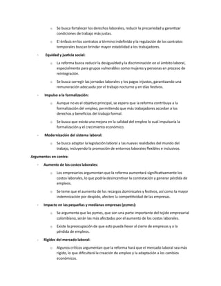 REFORMA LABORAL EN COLOMBIA PARA CONOCER LA POSICION ACTUL Y LAS NORMAS ...