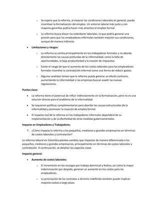 REFORMA LABORAL EN COLOMBIA PARA CONOCER LA POSICION ACTUL Y LAS NORMAS ...