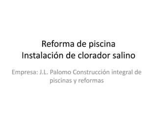 Reforma de piscina
Instalación de clorador salino
Empresa: J.L. Palomo Construcción integral de
piscinas y reformas
 