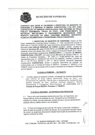 Contrato para a Reforma Praça do Povo de Panorama 2014