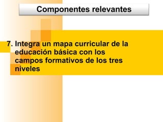 7. Integra un mapa curricular de la educación básica con los campos formativos de los tres niveles Componentes relevantes 