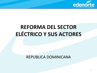 REFORMA DEL SECTOR
ELÉCTRICO Y SUS ACTORES
REPUBLICA DOMINICANA
1
 