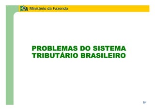 25
Ministério da Fazenda
25
PROBLEMAS DO SISTEMA
TRIBUTÁRIO BRASILEIRO
 
