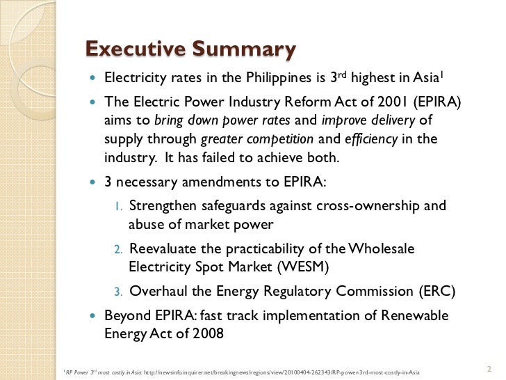 Reforming the Philippine Electric Power Industry Reform Act (EPIRA)