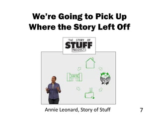We’re Going to Pick Up
Where the Story Left Off




   Annie Leonard, Story of Stuff   7
 