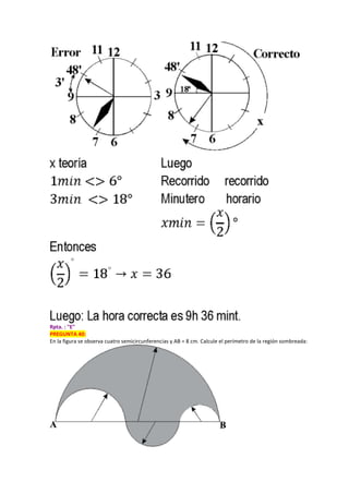 Rpta. : "E"
PREGUNTA 40:
En la figura se observa cuatro semicircunferencias y AB = 8 cm. Calcule el perímetro de la región sombreada:
 