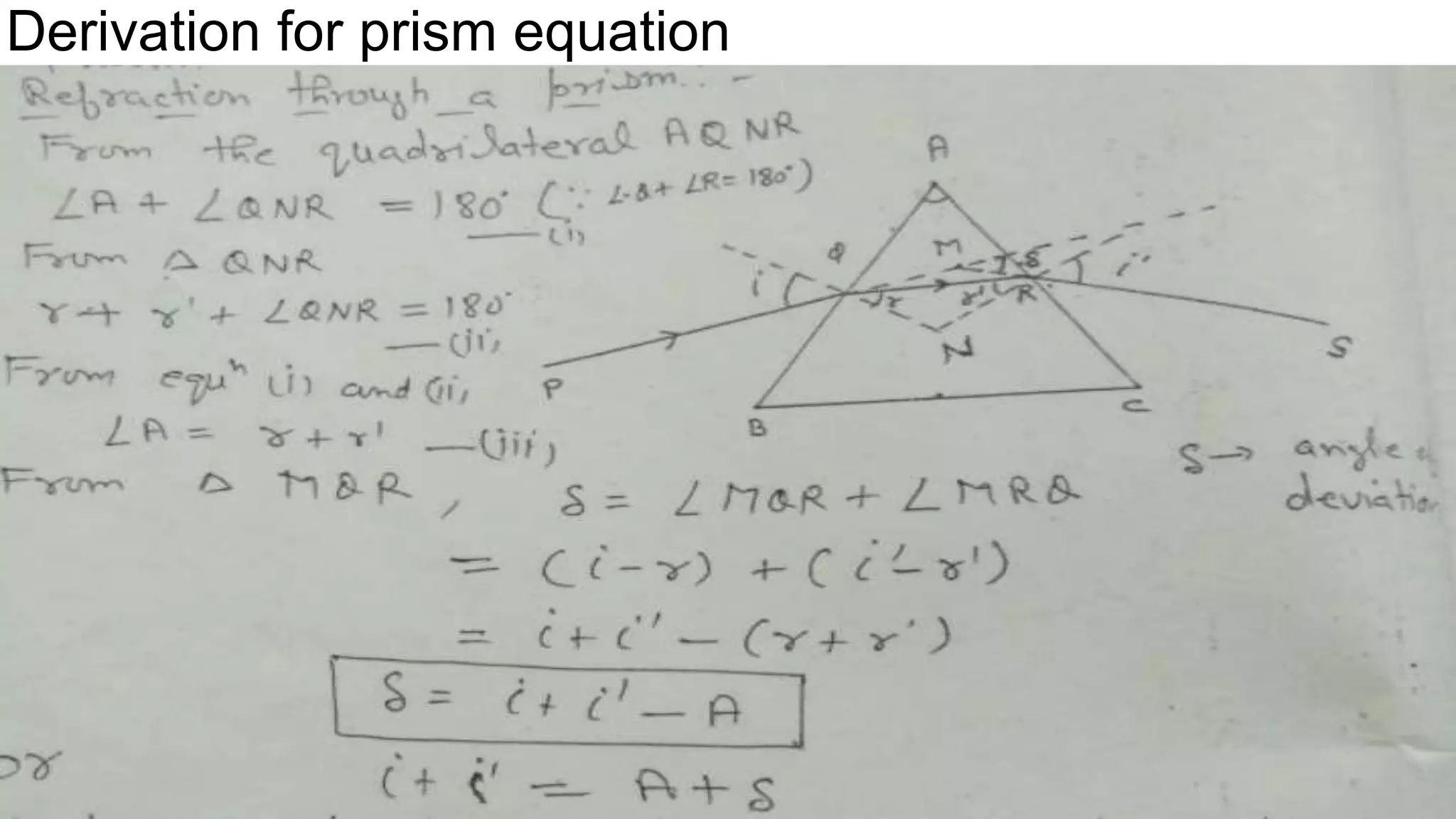 Derivation for prism equation
 