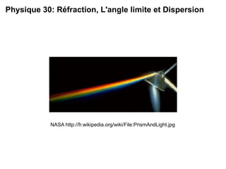NASA http://fr.wikipedia.org/wiki/File:PrismAndLight.jpg Physique 30: R é fraction, L'angle limite et Dispersion 