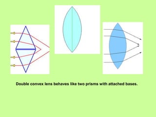 Double convex lens behaves like two prisms with attached bases.
 