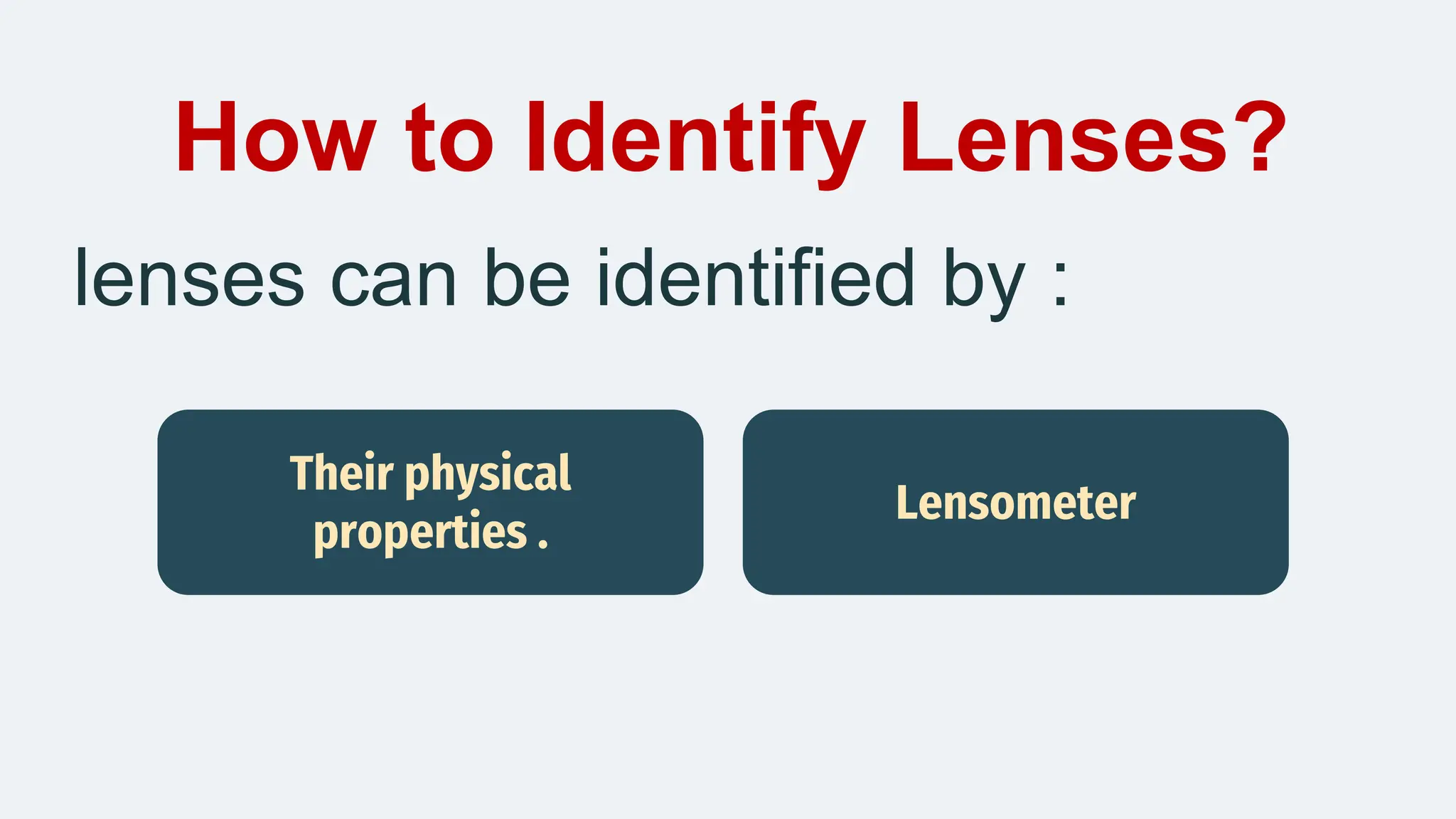 How to Identify Lenses?
lenses can be identified by :
Their physical
properties .
Lensometer
 