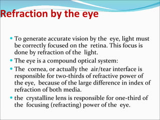 Refraction by the eye ,[object Object],[object Object],[object Object],[object Object]