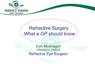 Con Moshegov FRANZCO, FRACS Con Moshegov FRANZCO, FRACS Refractive Eye Surgeon Refractive Surgery   What a GP should know 