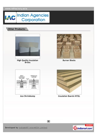 Other Products:




       High Quality Insulation       Burner Blocks
              Bricks




          Ace Shrinkkomp         Insulation Boards HYSIL
 