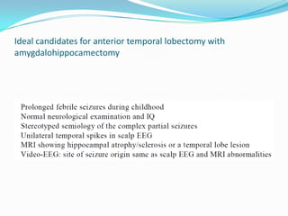 Ideal candidates for anterior temporal lobectomy with
amygdalohippocamectomy
 