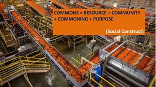 23
COMMONS = RESOURCE + COMMUNITY
+ COMMONING + PURPOSE
(Social Construct)
 