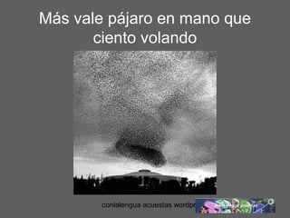 Más vale pájaro en mano que 
ciento volando 
conlalengua acuestas wordpress.com 
 