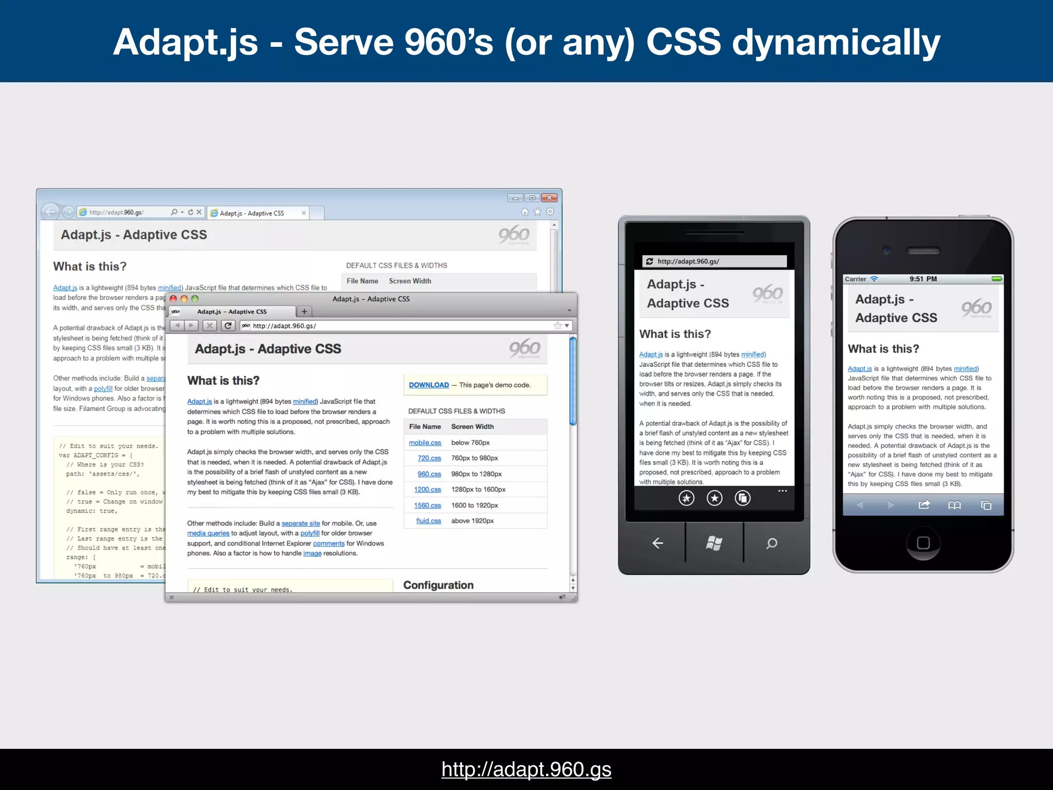 Adapt.js - Serve 960’s (or any) CSS dynamically
http://adapt.960.gs
 