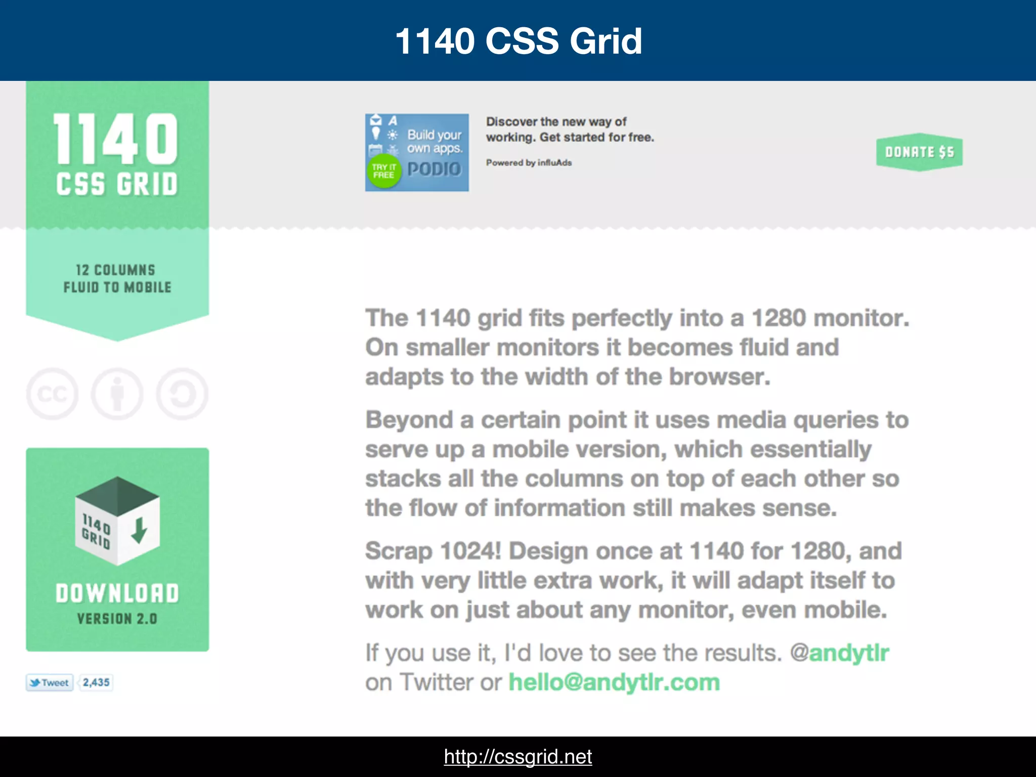 http://cssgrid.net
1140 CSS Grid
 