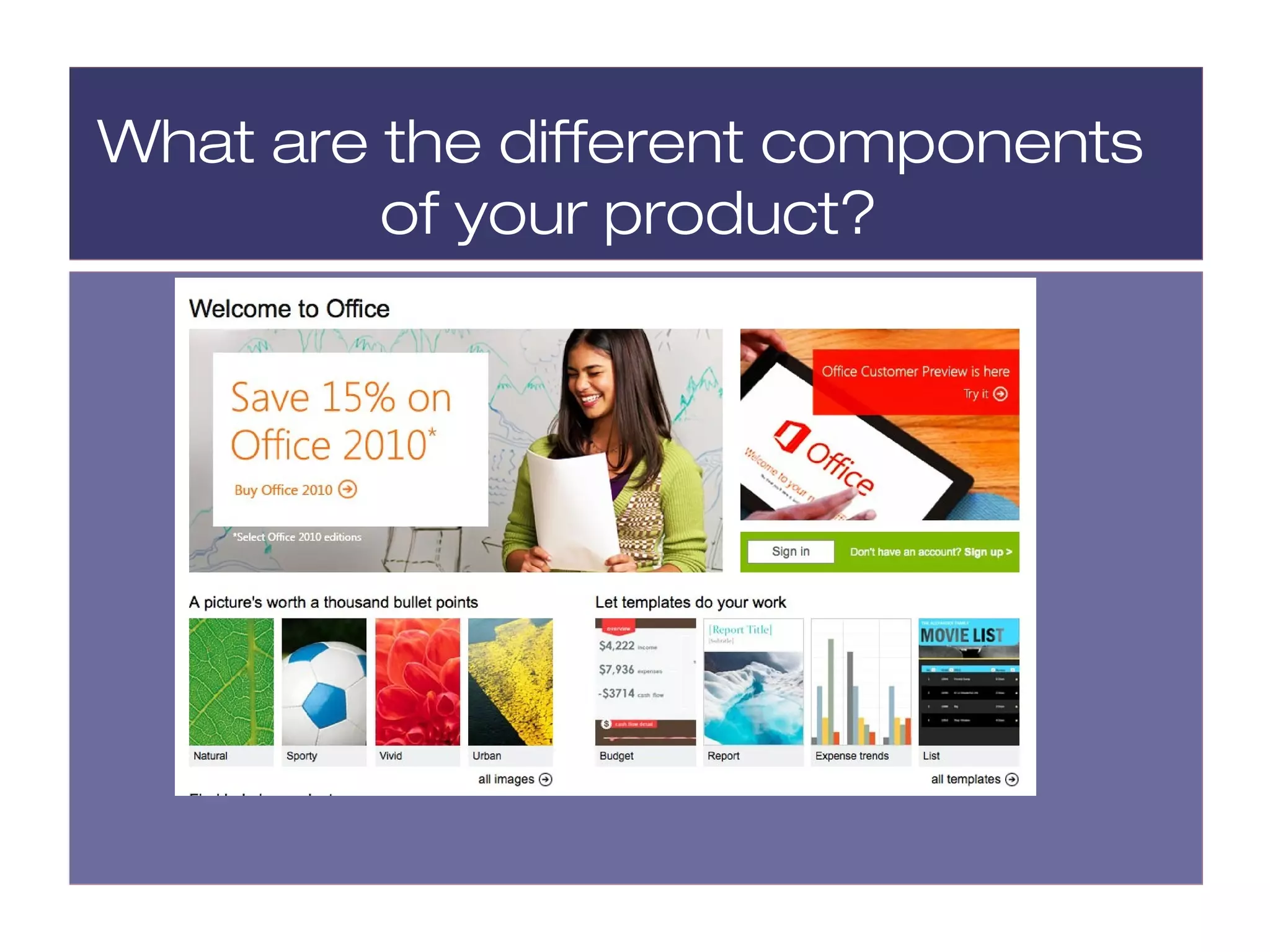 What are the different components
         of your product?
 