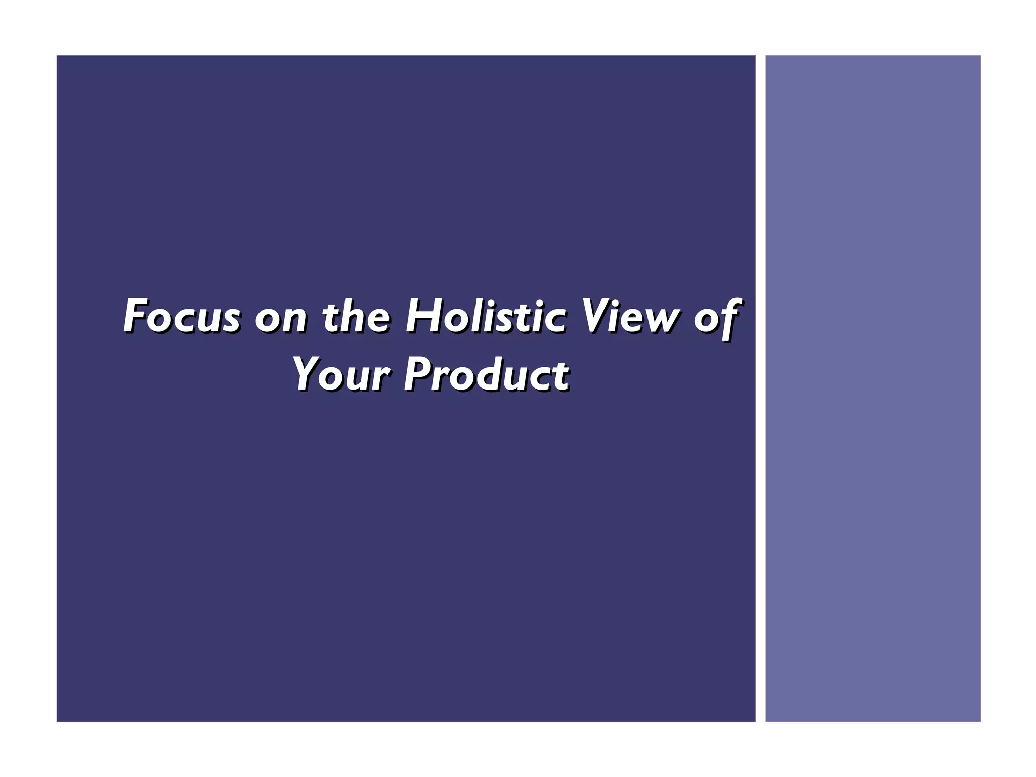 Focus on the Holistic View of
       Your Product
 