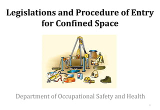 Legislations and Procedure of Entry
for Confined Space
Department of Occupational Safety and Health
1
 