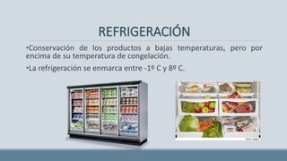 •Conservación de los productos a bajas temperaturas, pero por
encima de su temperatura de congelación.
•La refrigeración s...