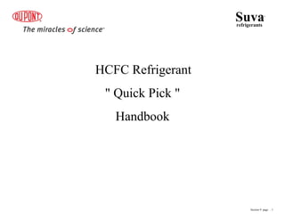 HCFC Refrigerant
" Quick Pick "
Handbook
Suva
refrigerants
®
Section 9 page .. 1
 