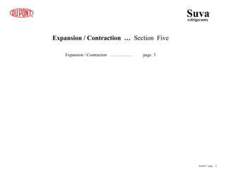 Expansion / Contraction … Section Five
Expansion / Contraction ……………. page 3
Suva
refrigerants
®
Section 5 page .. 2
 