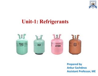 Unit-1: Refrigerants
Prepared by
Ankur Sachdeva
Assistant Professor, ME
 