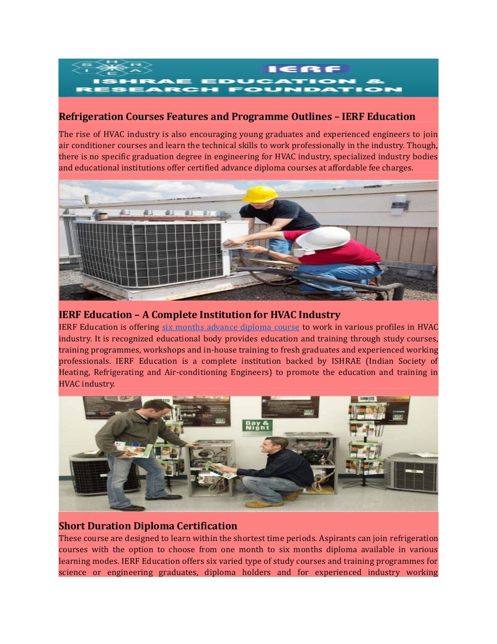 Refrigeration and air conditioner courses features and programme outl…