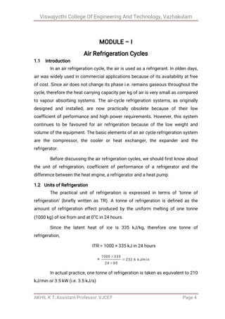 Refrigeration and air conditioning (full note) | PDF