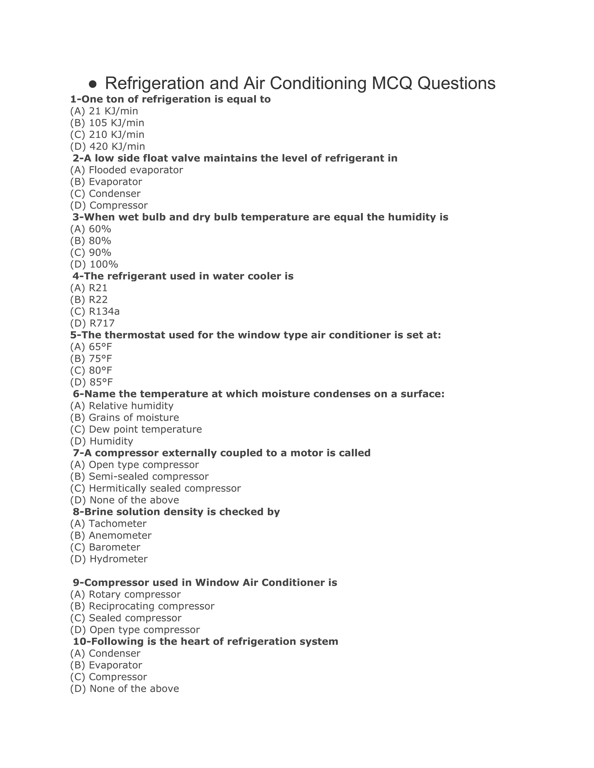 Refrigeration and air conditioning mcq questions converted PDF