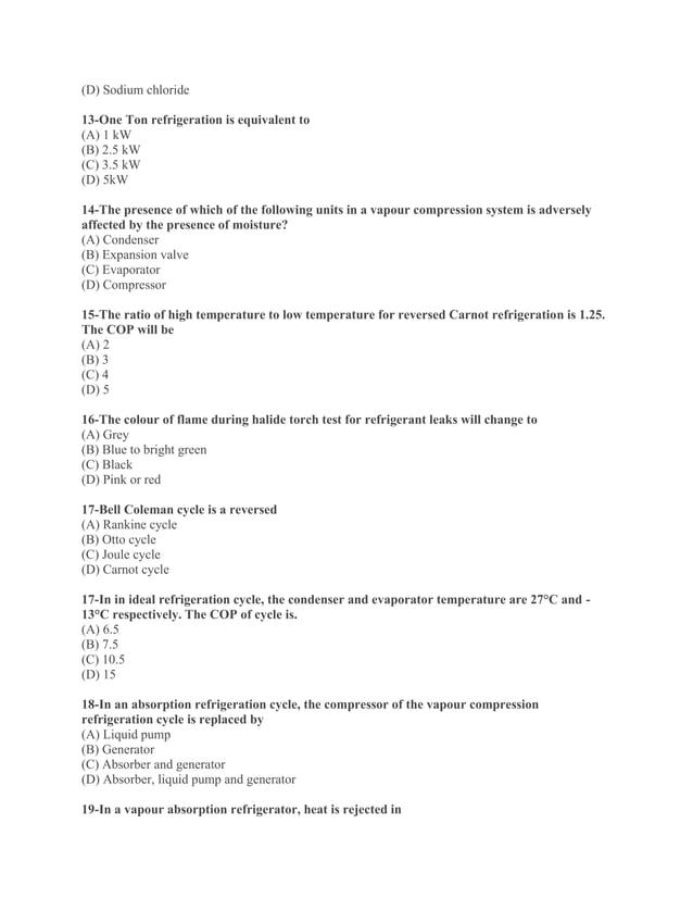 Refrigeration and air conditioning mcq questions converted