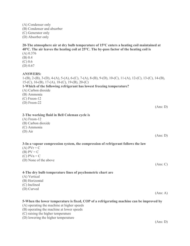 Refrigeration and air conditioning mcq questions converted